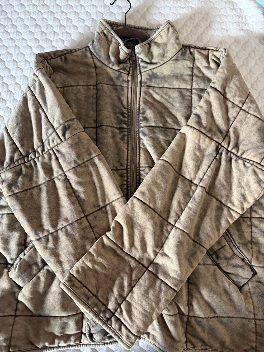Forever 21 Quilted Neutral Tone Zip-Up Jacket Olive